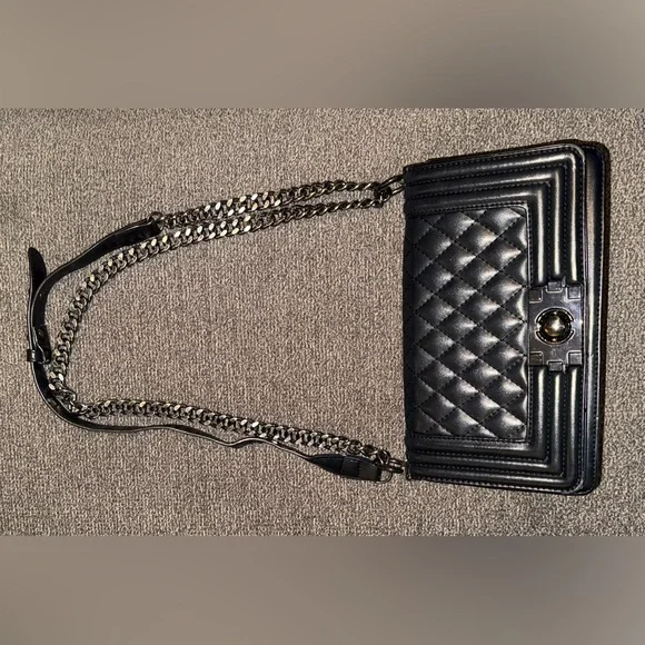 Elegant Black Quilted Shoulder Bag Small Medium Flap Crossbody Classic - Picture 4 of 9